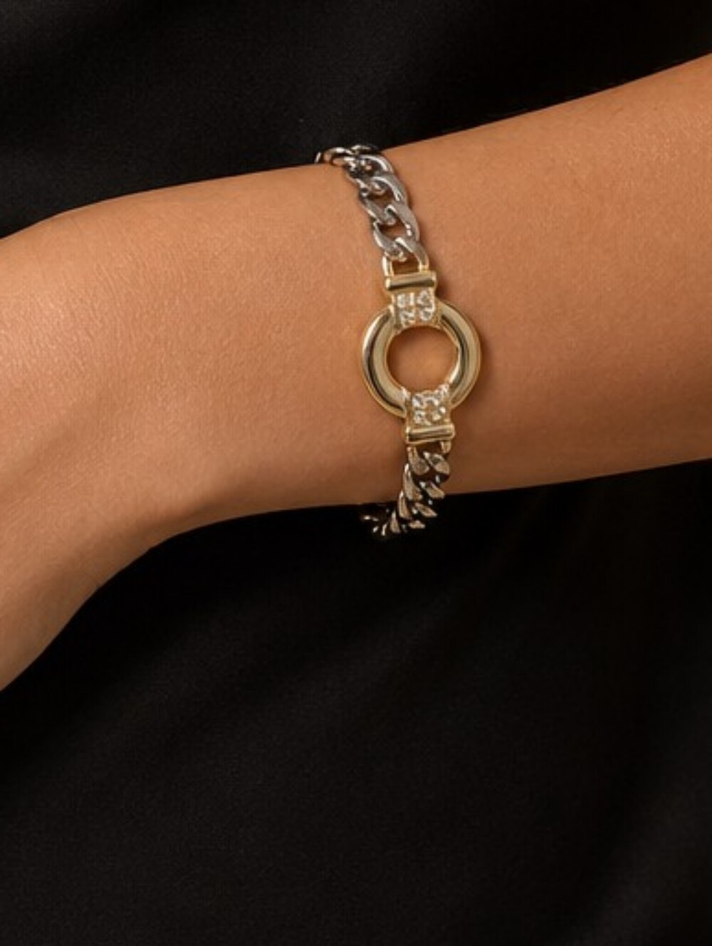 OLE Two-Tone Rhinestone Curb Chain Bracelet